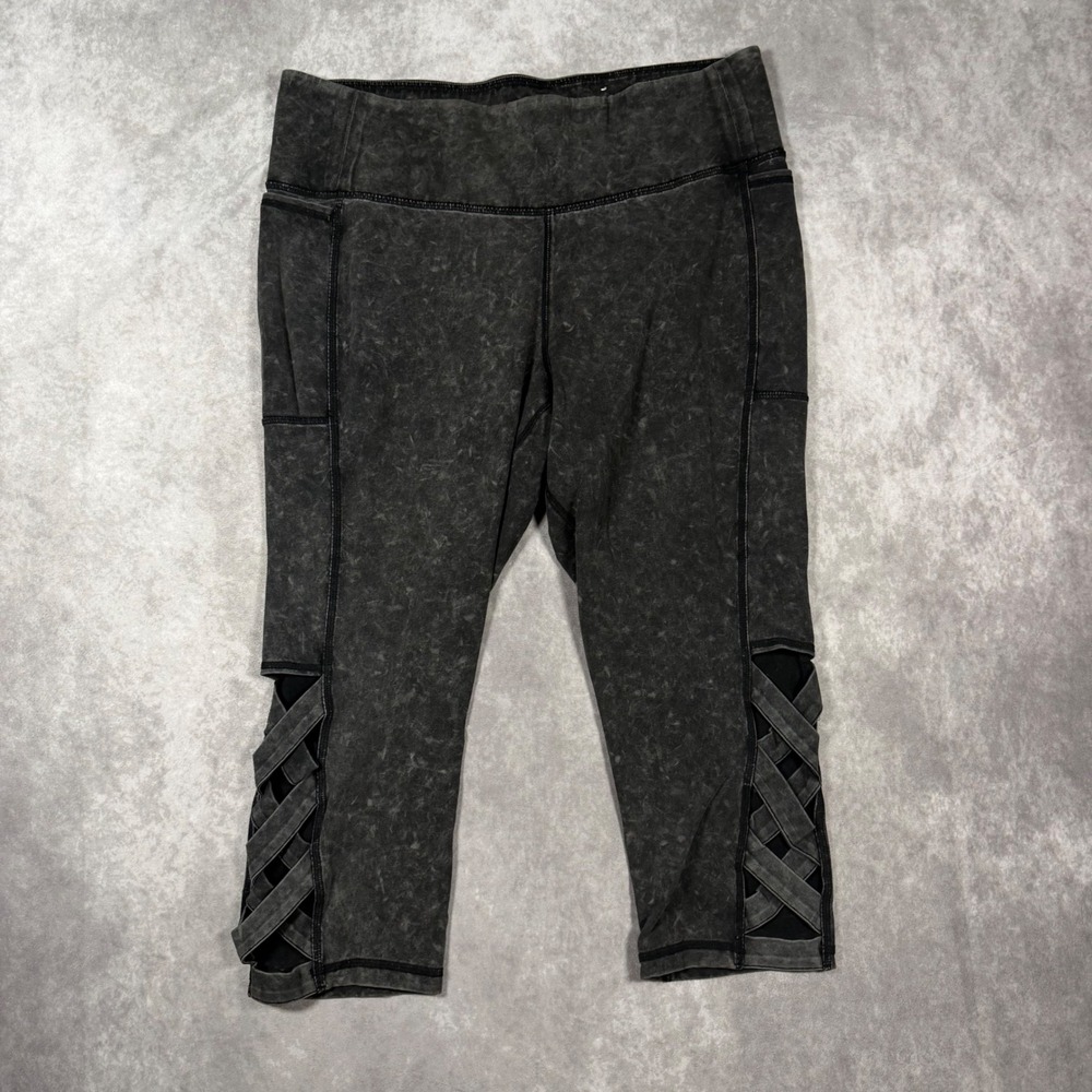 Livi Active Womens 18/20 Acid Wash Lattice Strappy Crop Leggings Y2K Workout